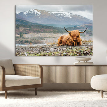 80252-MGV-CV-36X24-Scottish Cow Wall Art Canvas Print, Framed Highland Cow Art Picture Print, Highland Cattle Perfect Rustic Farmhouse Decor Artwork