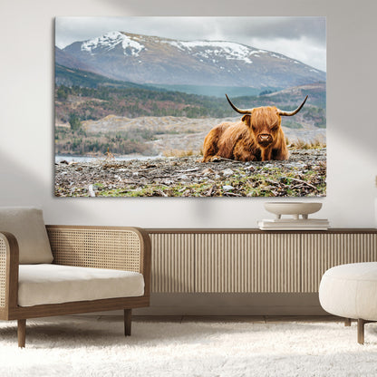80252-MGV-CV-36X24-Scottish Cow Wall Art Canvas Print, Framed Highland Cow Art Picture Print, Highland Cattle Perfect Rustic Farmhouse Decor Artwork