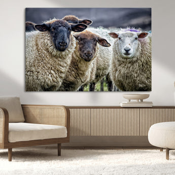 18418-MGV-CV-36X24-Sheep Wall Art Canvas Print, Framed Farmhouse Sheep Art Picture Print, Sheep Herd Perfect Rustic Farmhouse Decor Artwork