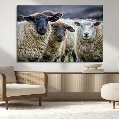 18418-MGV-CV-36X24-Sheep Wall Art Canvas Print, Framed Farmhouse Sheep Art Picture Print, Sheep Herd Perfect Rustic Farmhouse Decor Artwork