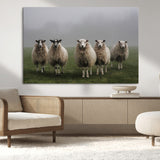 87339-MGV-CV-36X24-Sheep Wall Art – Rustic Farmhouse Canvas Print Flock Standing Misty Field Countryside Photography, Country Animal Decor for Living