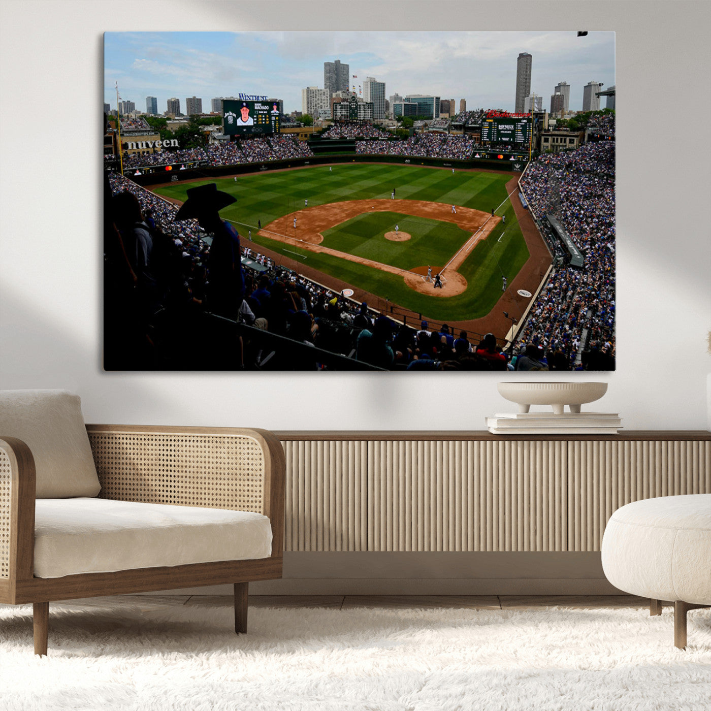 34859-MGV-CV-36X24-Wrigley Field Wall Art Canvas Print, Framed Chicago Cubs Stadium Art Picture Print, Wrigley Stadium Field Perfect Sport Room Decor