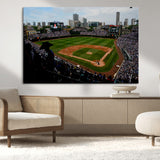 34859-MGV-CV-36X24-Wrigley Field Wall Art Canvas Print, Framed Chicago Cubs Stadium Art Picture Print, Wrigley Stadium Field Perfect Sport Room Decor