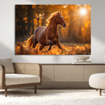 92144-MGV-CV-36X24-Sunset Horse Wall Art Canvas Print, Framed Horse Barn Art Picture Print, Majestic Horse Perfect Rustic Farmhouse Decor Artwork