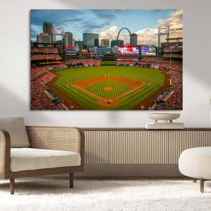 91908-MGV-CV-36X24-Baseball Stadium Wall Art – Canvas Print Game Day Field City Skyline Iconic Arch Scene Sports Photography, Decor for Game Room,