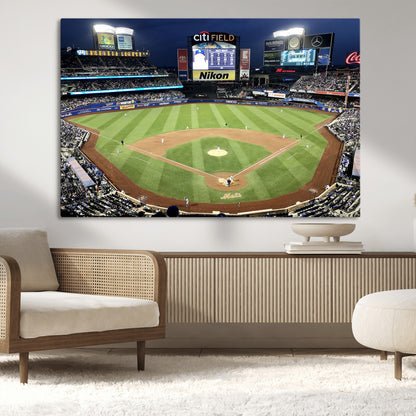 87666-MGV-CV-36X24-City Field Stadium Wall Art Canvas Print, Framed New York Stadium Art Picture Print, Citi Field Stadium Perfect Sport Room Decor
