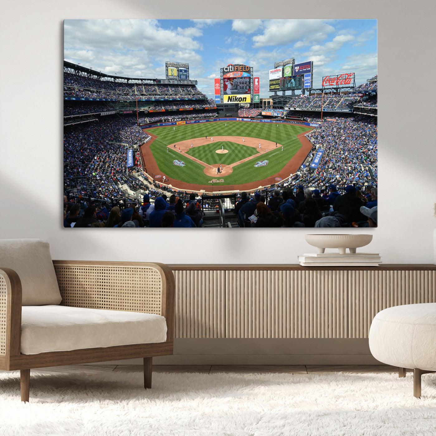 22910-MGV-CV-36X24-City Field Stadium Wall Art Canvas Print, Framed New York Stadium Art Picture Print, City Field Perfect Sport Room Decor Artwork