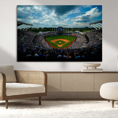 37127-MGV-CV-36X24-Kauffman Stadium Wall Art Canvas Print, Framed Kansas City Royals Field Art Picture Print, Baseball Stadium Perfect Sport Room