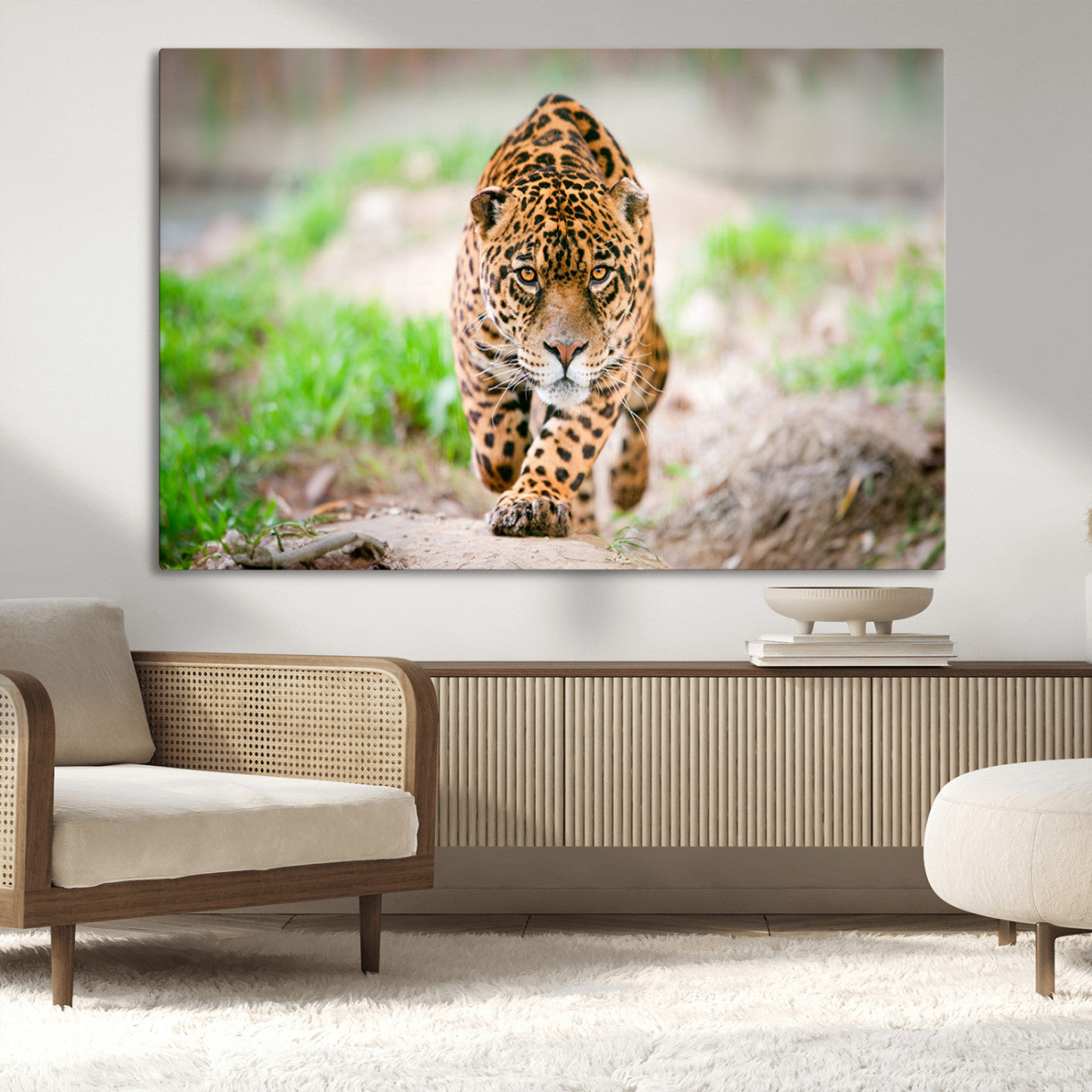 75066-MGV-CV-36X24-Leopard Wall Art Canvas Print, Framed Wild Animal Art Picture Print, Blue Eye Leopard Perfect Wild Minimal Decor Artwork