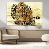 45281-MGV-CV-36X24-Blue Eye Leopard Wall Art Canvas Print, Framed Leopard Painting Art Picture Print, Big Cat Perfect Safari Wildlife Decor Artwork