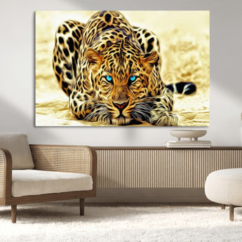 45281-MGV-CV-36X24-Blue Eye Leopard Wall Art Canvas Print, Framed Leopard Painting Art Picture Print, Big Cat Perfect Safari Wildlife Decor Artwork