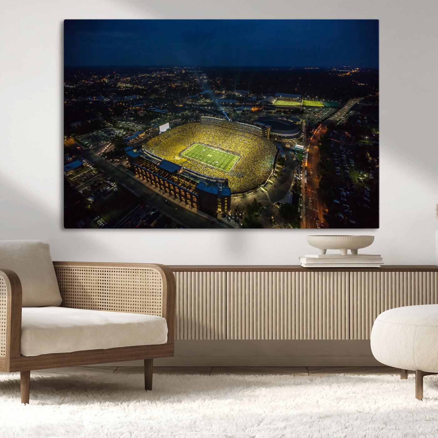 52519-MGV-CV-36X24-Michigan Football Stadium Wall Art Canvas Print, Framed Michigan Stadium Art Picture Print, Michigan Wolverines Field Perfect