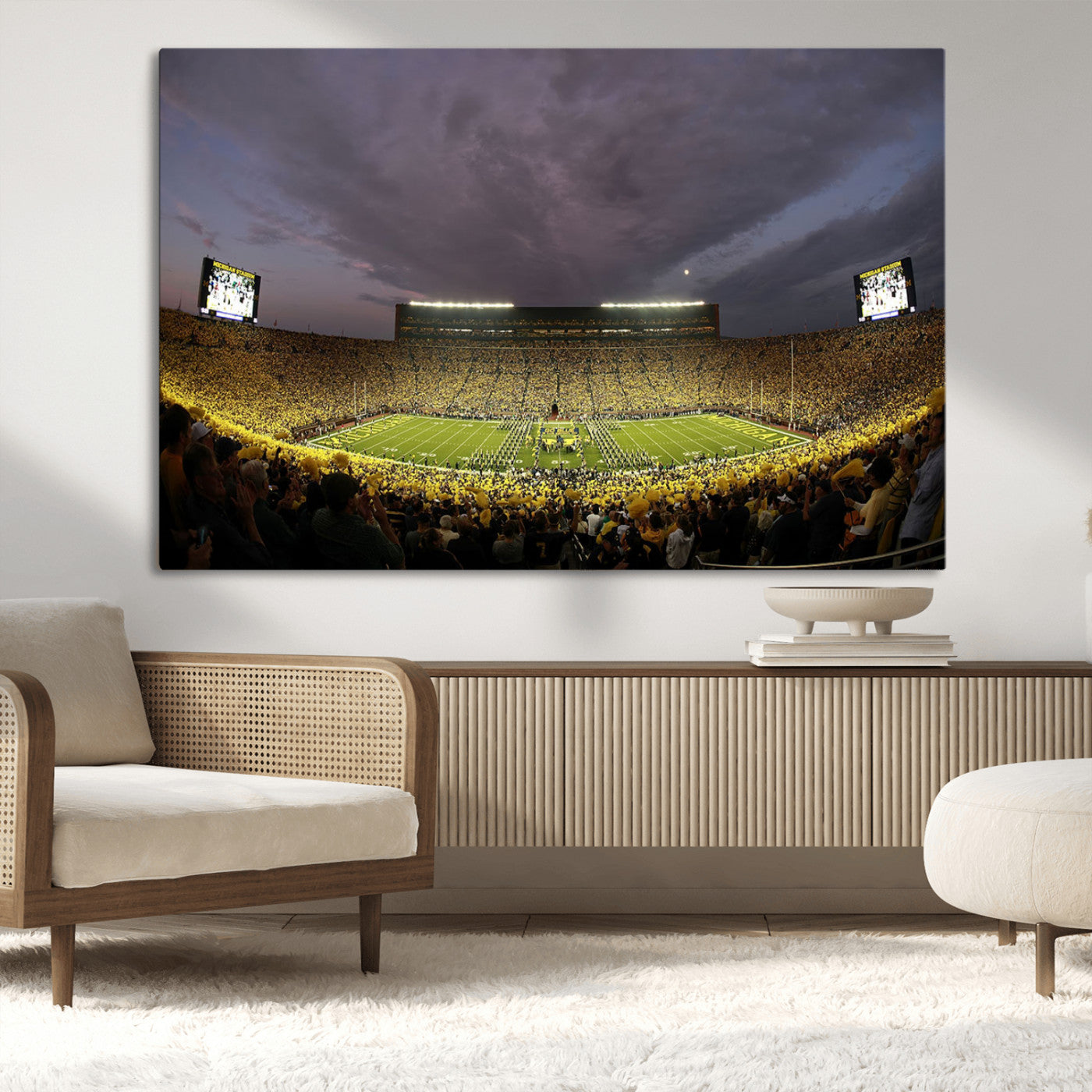72404-MGV-CV-36X24-Michigan Wolverine Stadium Wall Art Canvas Print, Framed Michigan Stadium Art Picture Print, Football Stadium Perfect Sport Room