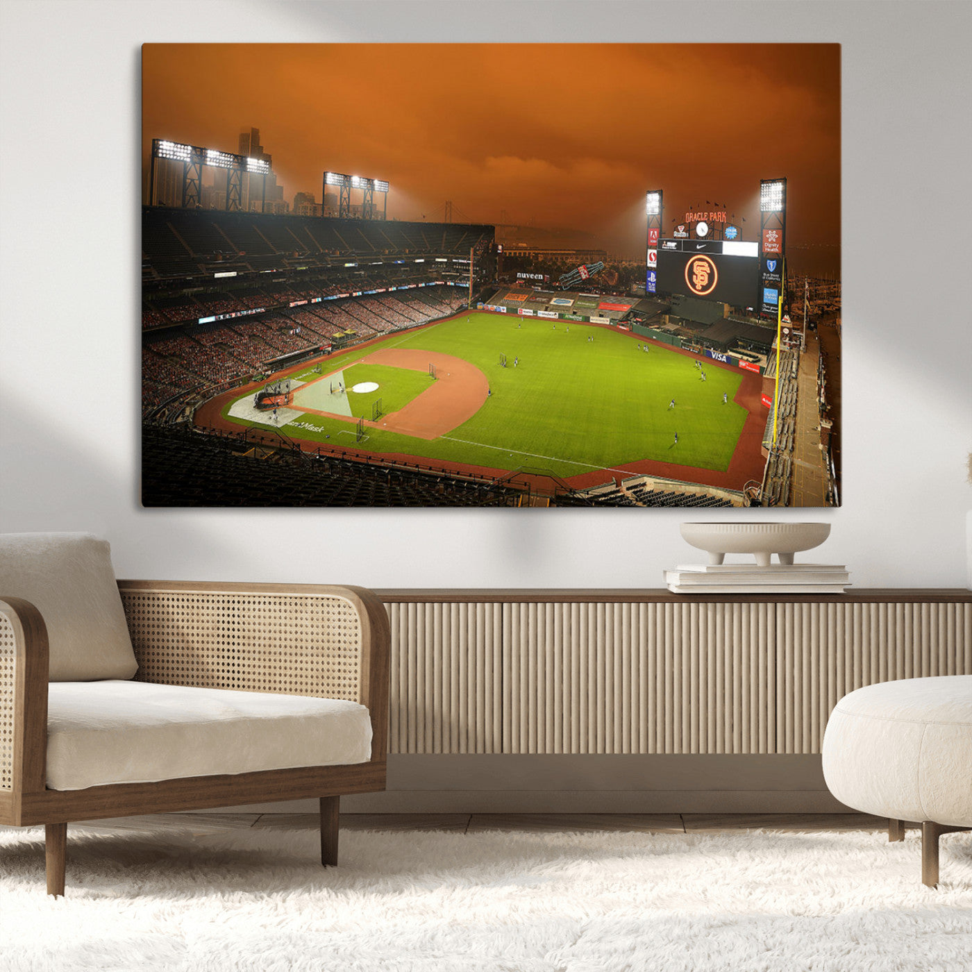 31315-MGV-CV-36X24-Oracle Park Stadium Wall Art Canvas Print, Framed California Stadium Art Picture Print, Oracle Park Field Perfect Sport Room Decor