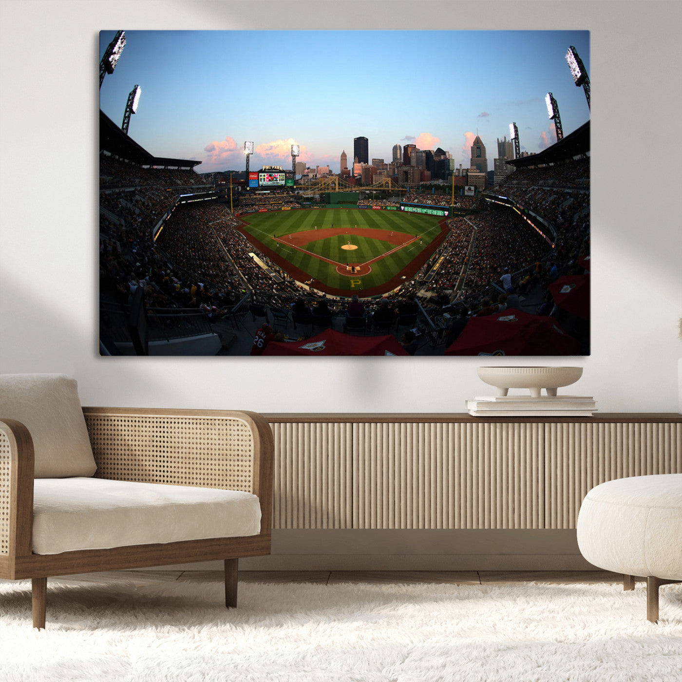 67670-MGV-CV-36X24-PNC Park Stadium Wall Art Canvas Print, Framed Pittsburgh Pirates Stadium Art Picture Print, PNC Park Field Perfect Sport Room