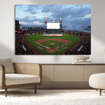 44631-MGV-CV-36X24-Oracle Park Stadium Wall Art Canvas Print, Framed San Francisco Giants Art Picture Print, Giants Stadium Field Perfect Sports Room