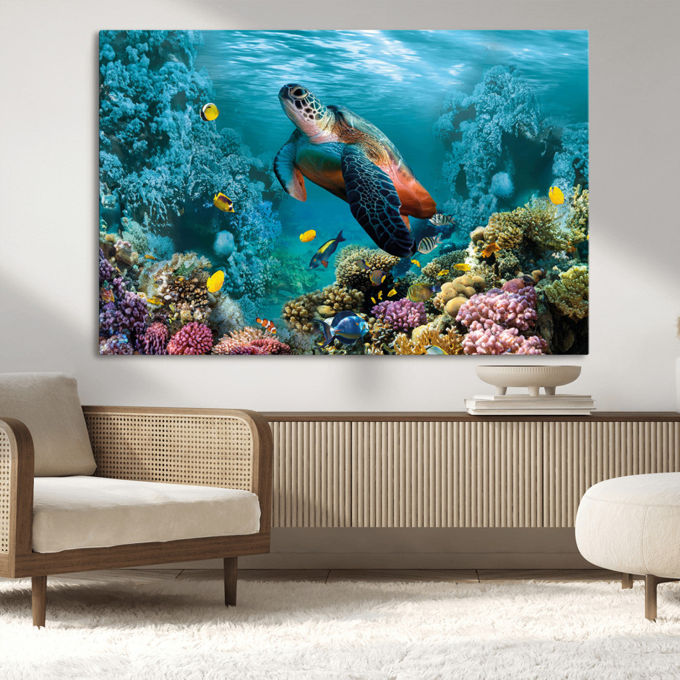 38661-MGV-CV-36X24-Sea Turtle Wall Art Canvas Print, Framed Ocean Wildlife Art Picture Print, Turtle Perfect Coastal Nature Decor Artwork