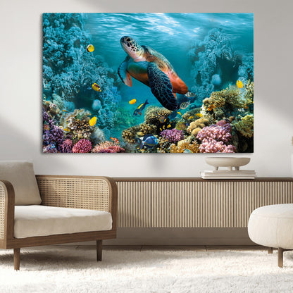 38661-MGV-CV-36X24-Sea Turtle Wall Art Canvas Print, Framed Ocean Wildlife Art Picture Print, Turtle Perfect Coastal Nature Decor Artwork