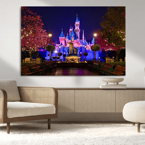 79435-MGV-CV-36X24-Disney Castle Wall Art Canvas Print, Framed Magic Kingdom Art Picture Print, Disney World Perfect Child Room Decor Artwork