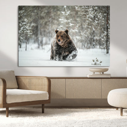 43350-MGV-CV-36X24-Wild Bear in Snow Wall Art – Majestic Wildlife Photography Print, Winter Forest Nature Decor for Cabin, Lodge, Rustic Home,
