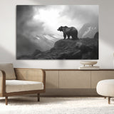 49504-MGV-CV-36X24-Black and White Grizzly Bear Wall Art – Wilderness Wildlife Painting, Rustic Mountain Cabin Decor, Monochrome Animal Print for