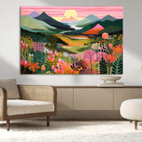 99638-MGV-CV-36X24-Sunset Meadow Wall Art – Panoramic Mountain Landscape with Wildflowers Canvas Print, Vibrant Nature Decor for Living Room, Bedroom
