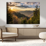 73692479-MGV-CV-36X24-Smoky Mountains Wall Art Canvas Print, Framed Forest Mountain Art Picture Print, Spring Mountain Perfect Spring Style Decor