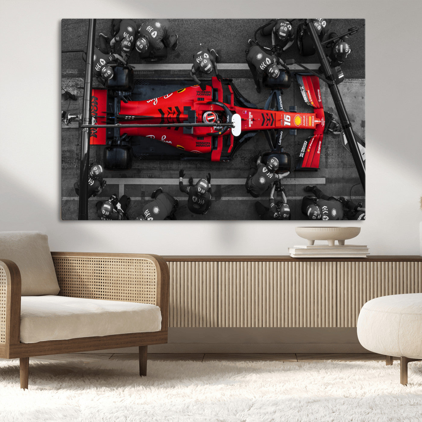 99356-MGV-CV-36X24-Ferrari Pit Stop Wall Art – Formula 1 Racing Car Canvas Print, Red Speed Machine Motorsport Decor for Office, Garage, Man Cave or