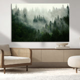 167720496-MGV-CV-36X24-Misty Forest Wall Art – Serene Evergreen Trees Canvas Print, Foggy Mountain Nature Landscape Decor for Bedroom, Living Room or