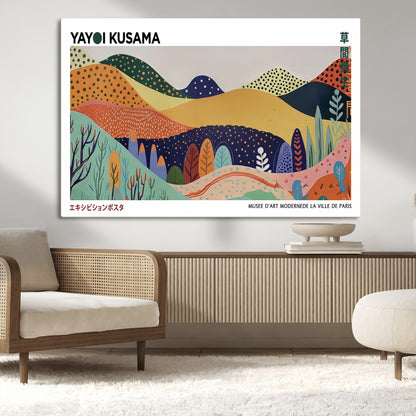 66936-MGV-CV-36X24-Kusama Wall Art – Vibrant Abstract Hills Canvas Print, Japanese Modern Landscape Poster for Living Room, Office, Studio or