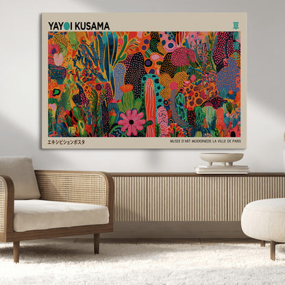 40791-MGV-CV-36X24-Kusama Inspired Wall Art – Vibrant Abstract Floral Jungle Canvas Print, Bold Pop Art Botanical Decor for Living Room, Bedroom, or