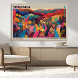 70959-MGV-CV-36X24-Yayoi Kusama Inspired Wall Art – Bold Floral Landscape Canvas Print, Vibrant Modern Abstract Poster for Living Room, Bedroom, or