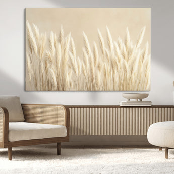 81444-MGV-CV-36X24-Pampas Grass Wall Art Canvas Print, Framed Beige Pampas Grass Art Picture Print, Minimalist Beige Perfect Minimalist Nature Decor