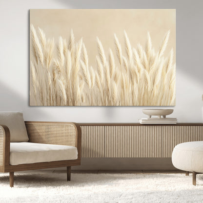 81444-MGV-CV-36X24-Pampas Grass Wall Art Canvas Print, Framed Beige Pampas Grass Art Picture Print, Minimalist Beige Perfect Minimalist Nature Decor