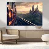 84029-MGV-CV-36X24-Fantasy Castle Wall Art – Magical Train Sunset Forest Canvas Print, Enchanted Landscape Painting Poster for Living Room, Bedroom,