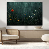 26218-MGV-CV-36X24-Wildflower Wall Art – Dark Botanical Floral Canvas Print, Modern Nature Painting Poster with Daisy Poppy Yellow Flowers for Living
