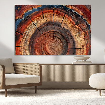 28555-MGV-CV-36X24-Tree Ring Wall Art – Rustic Wood Grain Canvas Print, Natural Texture Abstract Artwork Poster for Living Room, Bedroom, Office,