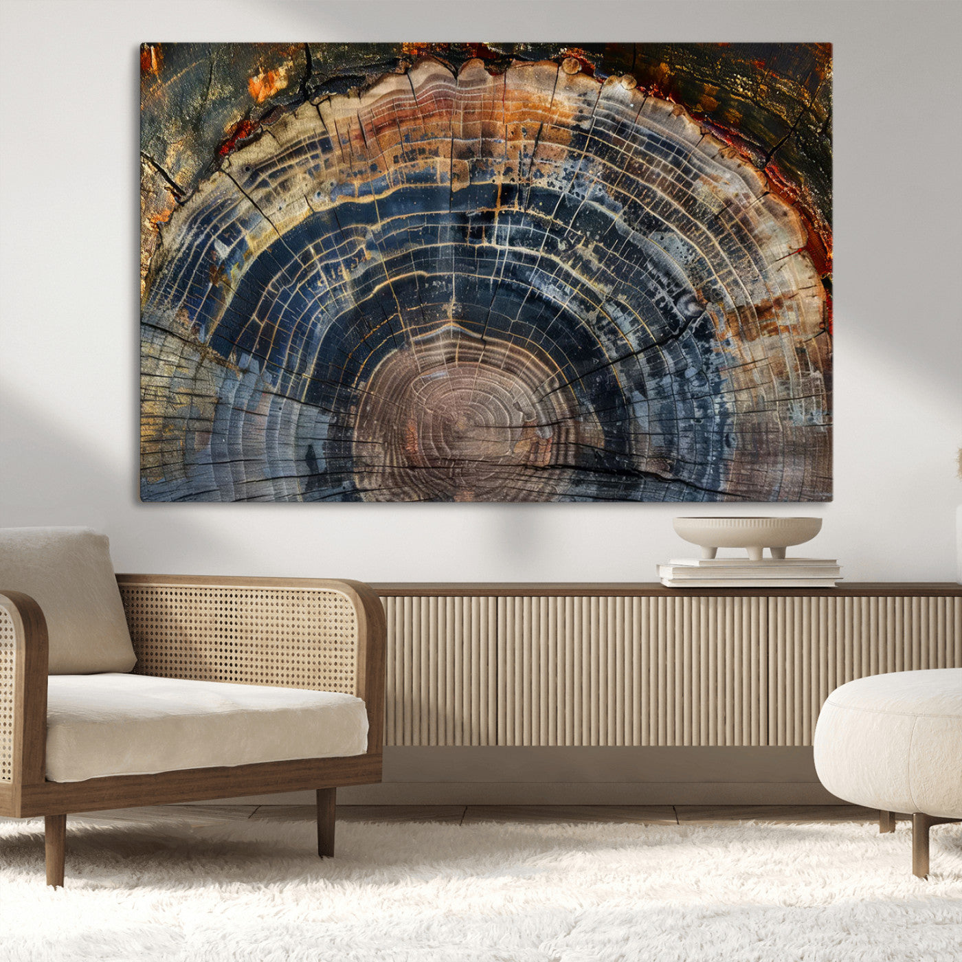 16193-MGV-CV-36X24-Tree Ring Wall Art – Abstract Wood Grain Canvas Print, Rustic Nature Texture Artwork Poster for Living Room, Bedroom, Office,