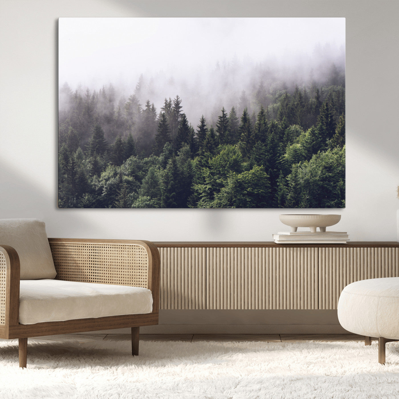 42578900-MGV-CV-36X24-Misty Pine Forest Wall Art – Tranquil Foggy Mountain Canvas Print, Nature Landscape Décor for Bedroom, Living Room, Cabin or
