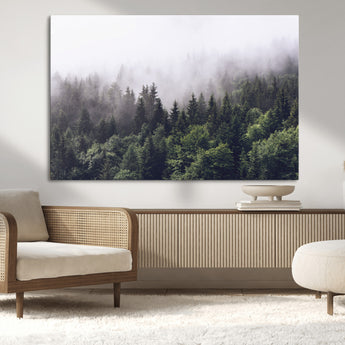 42578900-MGV-CV-36X24-Misty Pine Forest Wall Art – Tranquil Foggy Mountain Canvas Print, Nature Landscape Décor for Bedroom, Living Room, Cabin or