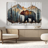 55777-MGV-CV-36X24-Rustic Bear Wall Art Canvas Print, Framed Mountain and Forest Art Picture Print, Wooden Bear Perfect Rustic Lodge Decor Artwork
