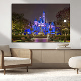 63560-MGV-CV-36X24-Fairy Tale Castle Wall Art – Magical Night Scene Canvas Print with Lights and Gardens, Fantasy Architecture Artwork for Living