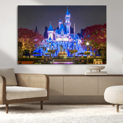 66710-MGV-CV-36X24-Enchanted Castle Wall Art – Magical Night Scene Canvas Print with Glowing Lights, Fantasy Architecture Artwork for Living Room,