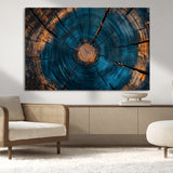13398-MGV-CV-36X24-Tree Ring Wall Art – Abstract Wood Grain Canvas Print with Blue and Orange Accents, Rustic Nature Inspired Artwork for Living