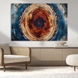 90395-MGV-CV-36X24-Tree Ring Wall Art – Abstract Wood Grain Canvas Print with Fiery Red and Blue Tones, Bold Rustic Nature Inspired Artwork Decor for