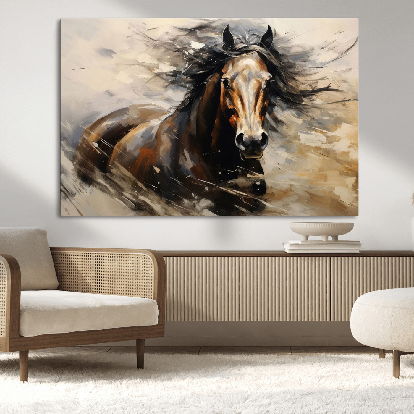 53001-MGV-CV-36X24-Wild Horse Wall Art – Majestic Stallion Canvas Print with Flowing Mane, Rustic Western Style Painting for Living Room, Office or