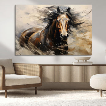 53001-MGV-CV-36X24-Wild Horse Wall Art – Majestic Stallion Canvas Print with Flowing Mane, Rustic Western Style Painting for Living Room, Office or