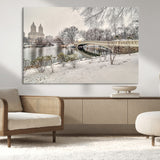 60292-MGV-CV-36X24-Central Park Winter Wall Art – Snowy Bow Bridge Canvas Print, Scenic New York City Landscape Photography for Living Room, Bedroom