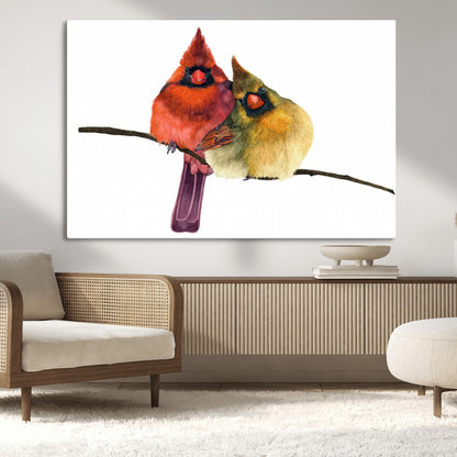 67752-MGV-CV-36X24-Cardinal Couple Wall Art – Male and Female Cardinal Canvas Print, Romantic Bird Artwork for Nature Lovers, Living Room, Bedroom,