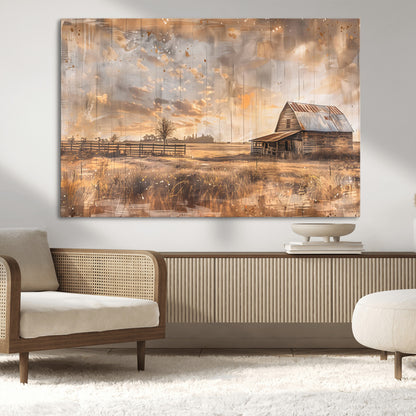 FARM2-MGV-CV-36X24-Rustic Farmhouse Wall Art Canvas Print, Framed Old Barn Art Picture Print, Southwestern Farmhouse Perfect Rustic Decor Artwork